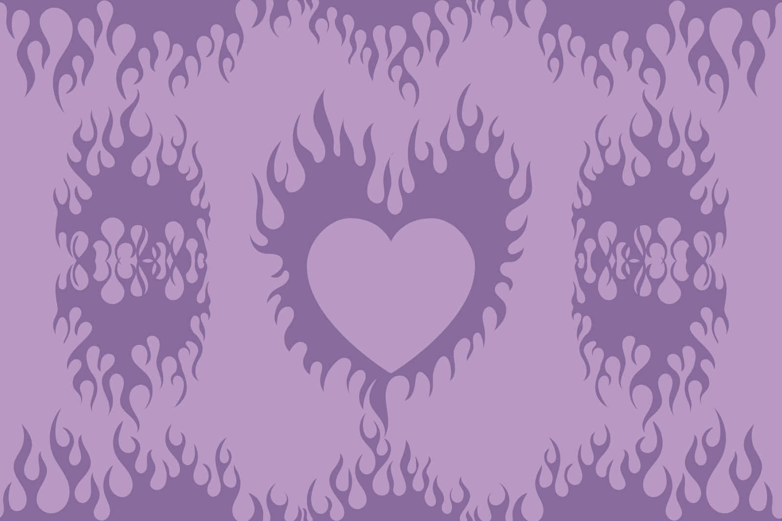 Purple Flame Heart Pattern Wallpaper