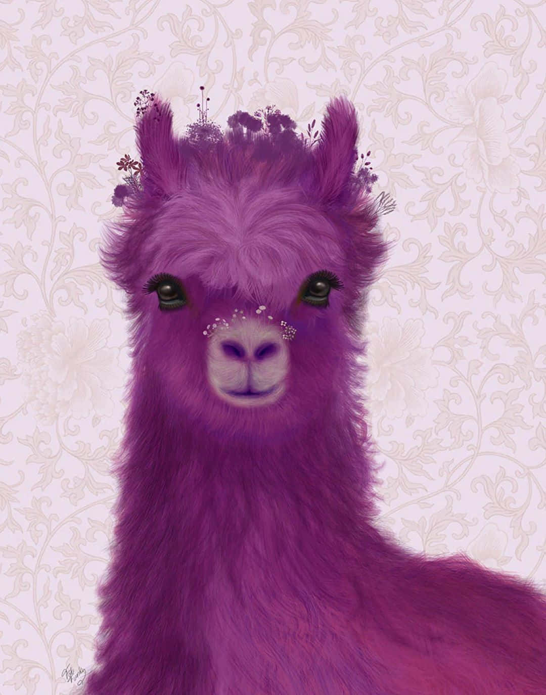 Purple Floral Alpaca Illustration Wallpaper