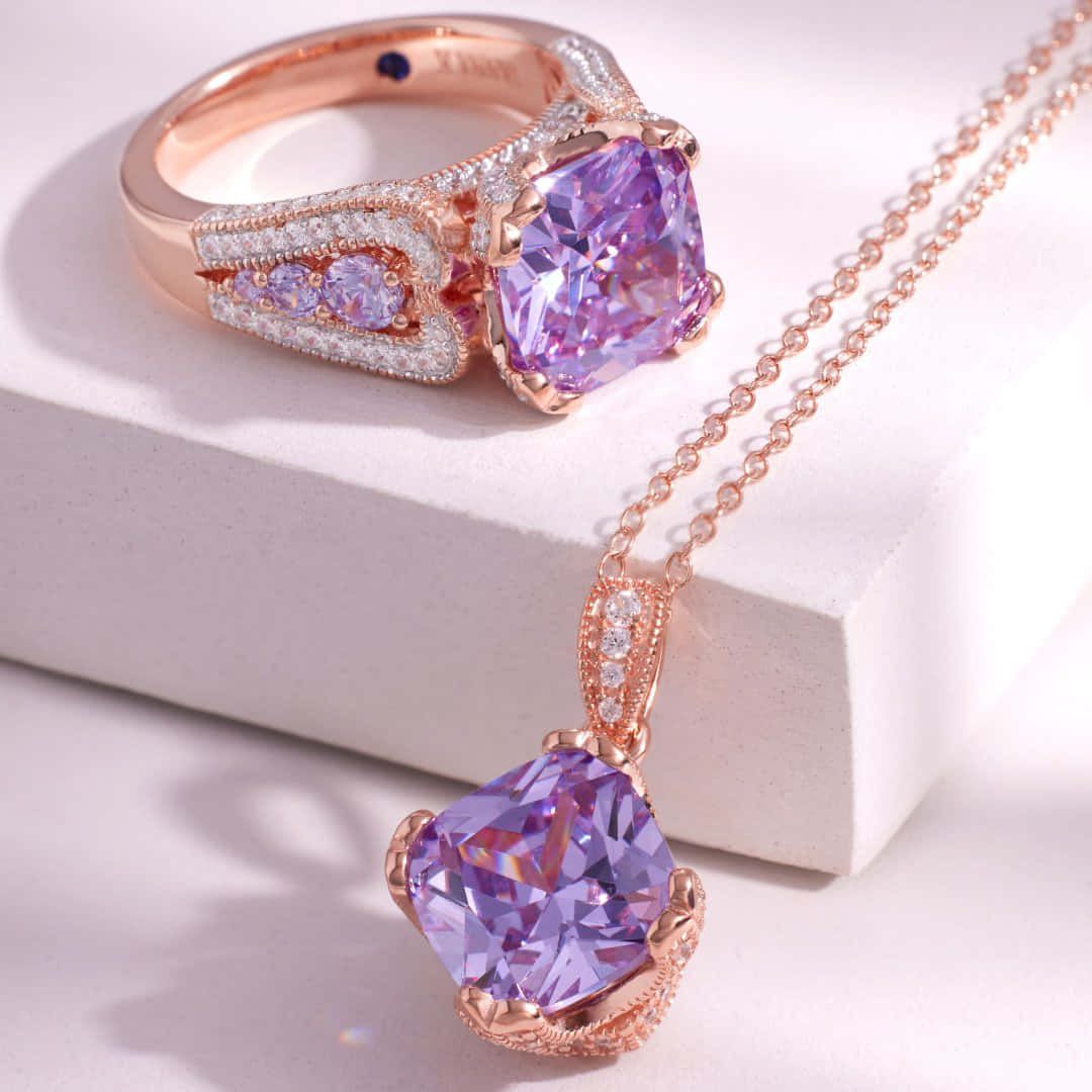 Purple Gemstone Jewelry Set Rose Gold Wallpaper