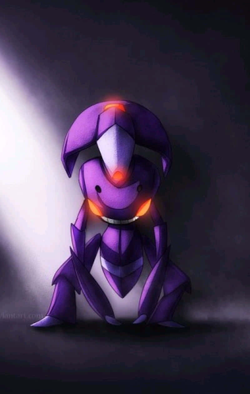 Purple Genesect Pokemon Leaning Against Wall Wallpaper