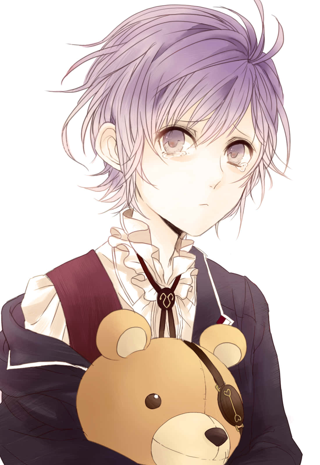 Purple Haired Anime Boywith Teddy Bear Wallpaper