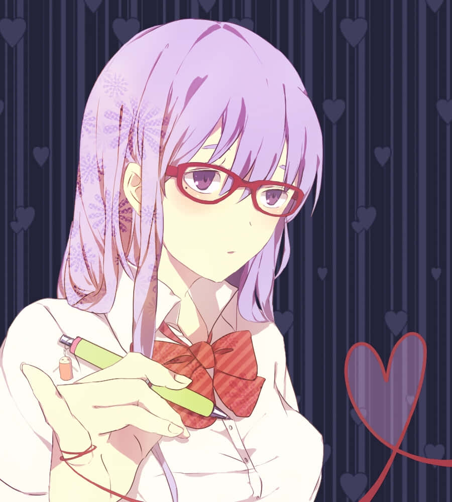 Purple Haired Anime Character With Red Glasses Wallpaper