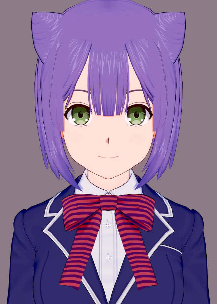 Purple Haired Anime Characterwith Cat Ears Wallpaper