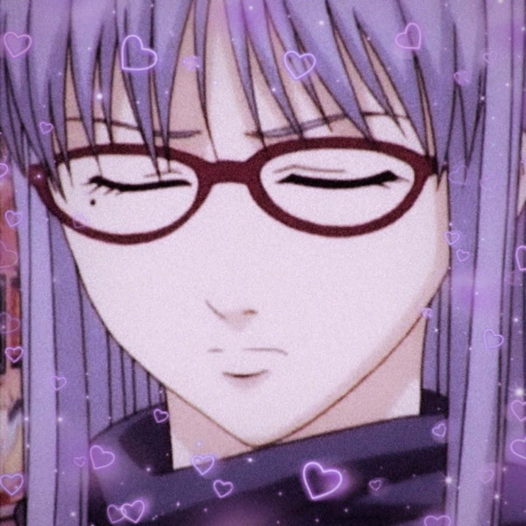 Purple Haired Anime Characterwith Glasses Wallpaper