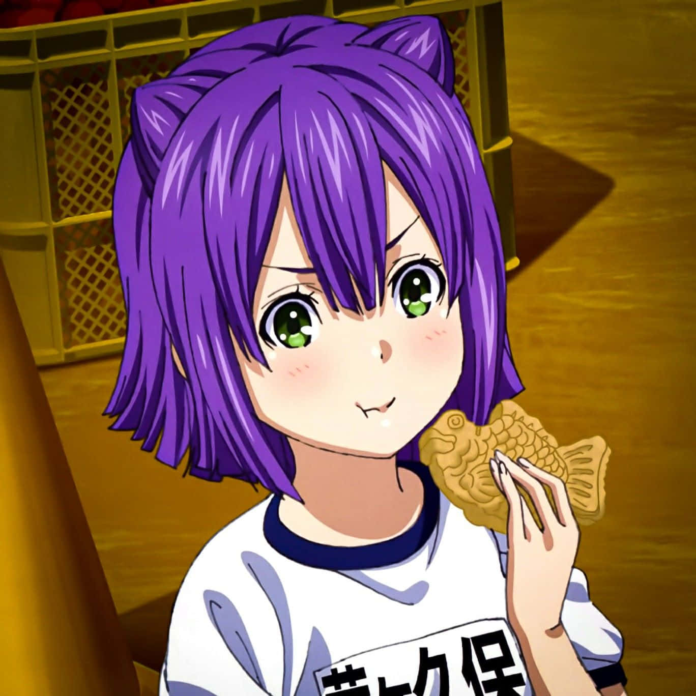 Purple Haired Anime Girl With Taiyaki Wallpaper