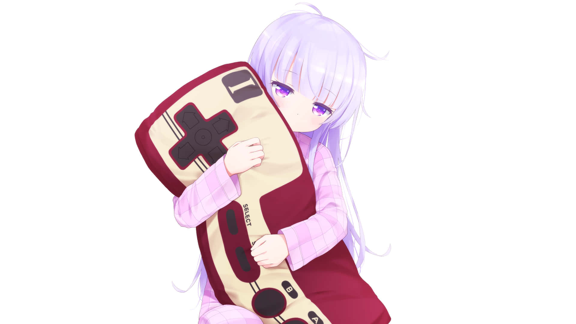 Purple Haired Anime Girlwith Giant Game Controller Wallpaper