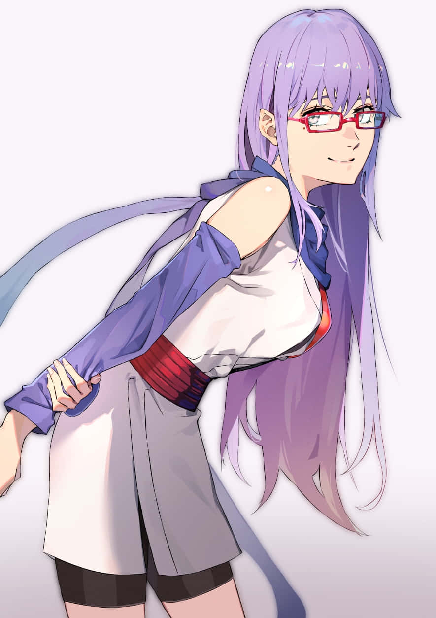 Purple Haired Anime Girlwith Glasses Wallpaper