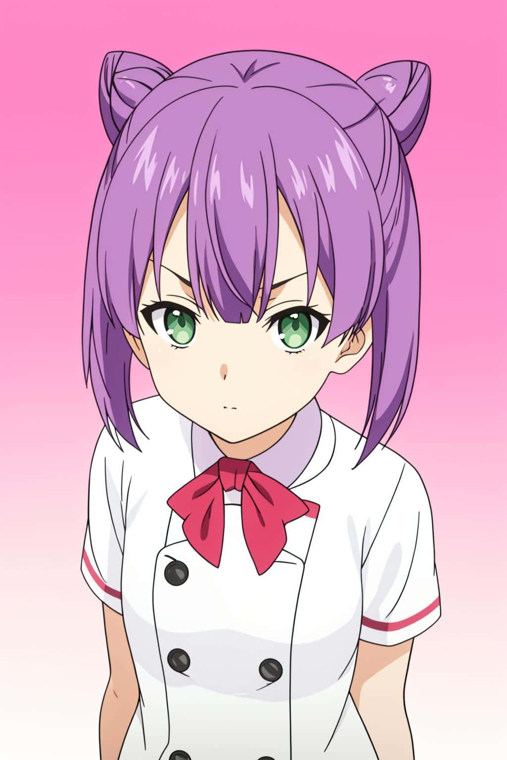 Purple Haired Anime Girlwith Green Eyes Wallpaper