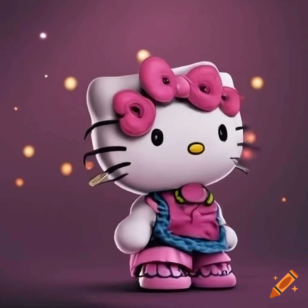 Purple Hello Kitty3 D Model Wallpaper