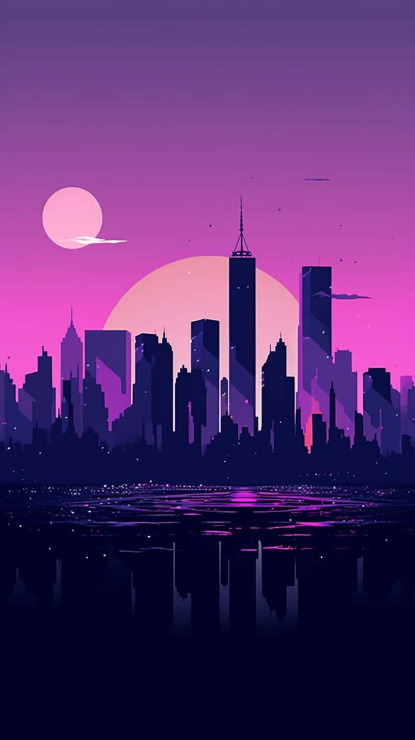 Purple Hued_ Minimalist_ Cityscape_with_ Sunrise Wallpaper