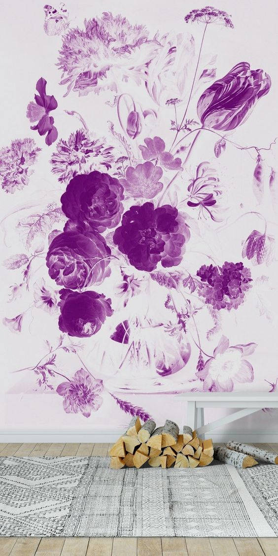 Purple Rose Wallpaper And Wooden Logs Wallpaper