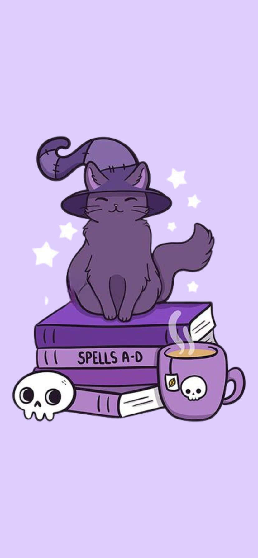 Purple Witch Cat Spellsand Coffee.jpg Wallpaper