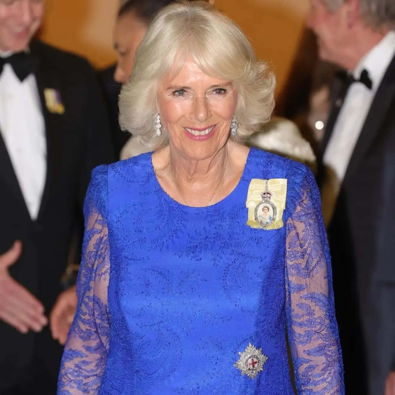 Queen Camilla Wearing Garter Order Badge Wallpaper