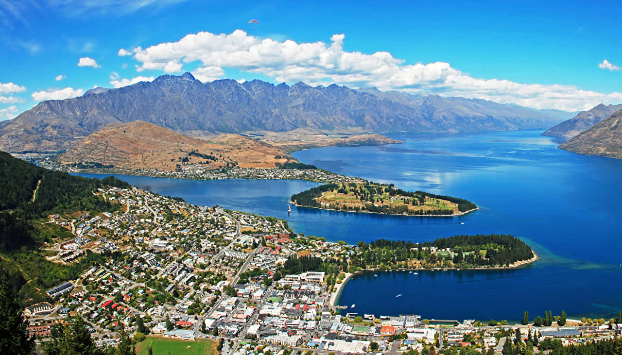 Queenstown Lake Wakatipu Aerial View Wallpaper