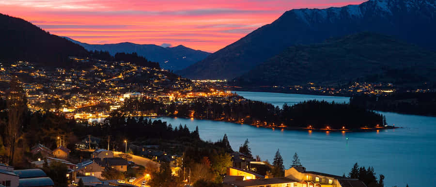 Queenstown Lakeside Twilight Panorama Wallpaper