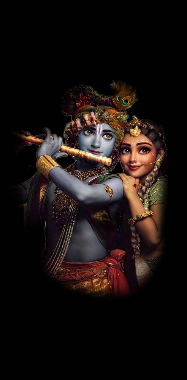 Radha-krishna 3d Cartoon Wallpaper