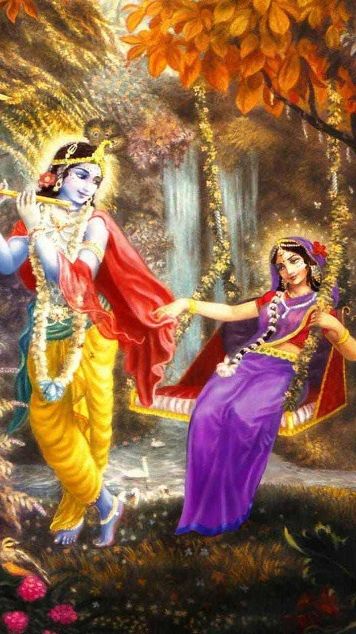 Radha-krishna Falls And River Wallpaper