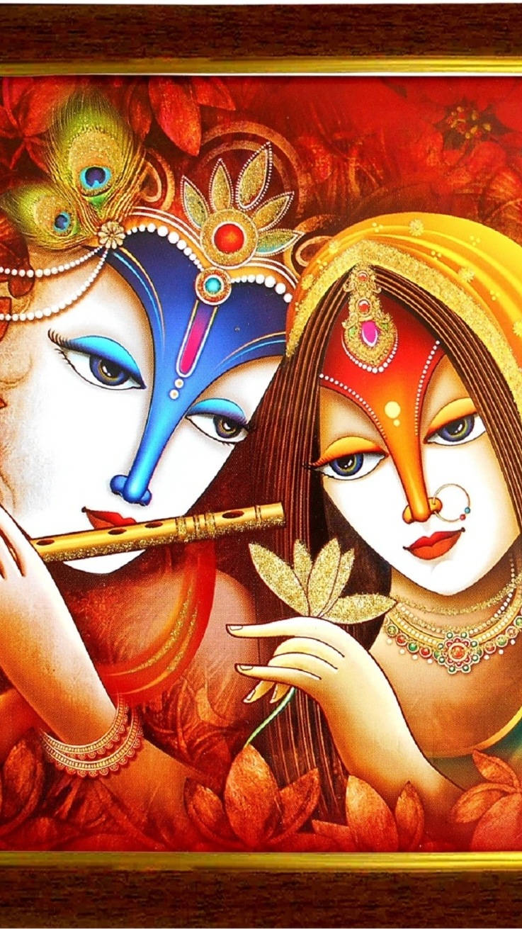 Radha-krishna Red Painting Wallpaper