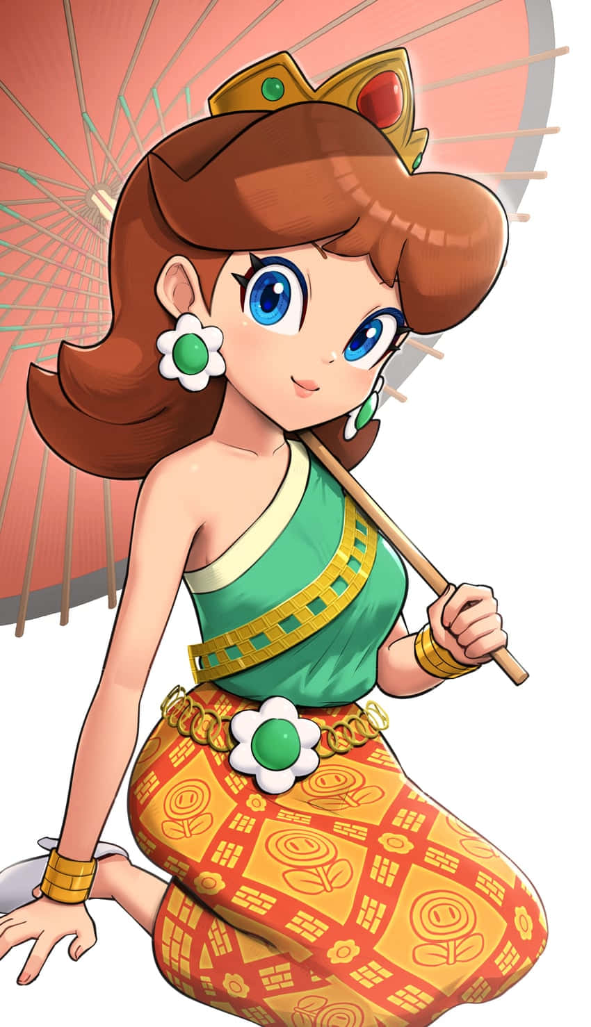 Radiant Princess Daisy Smiling Against A Dazzling Background Wallpaper