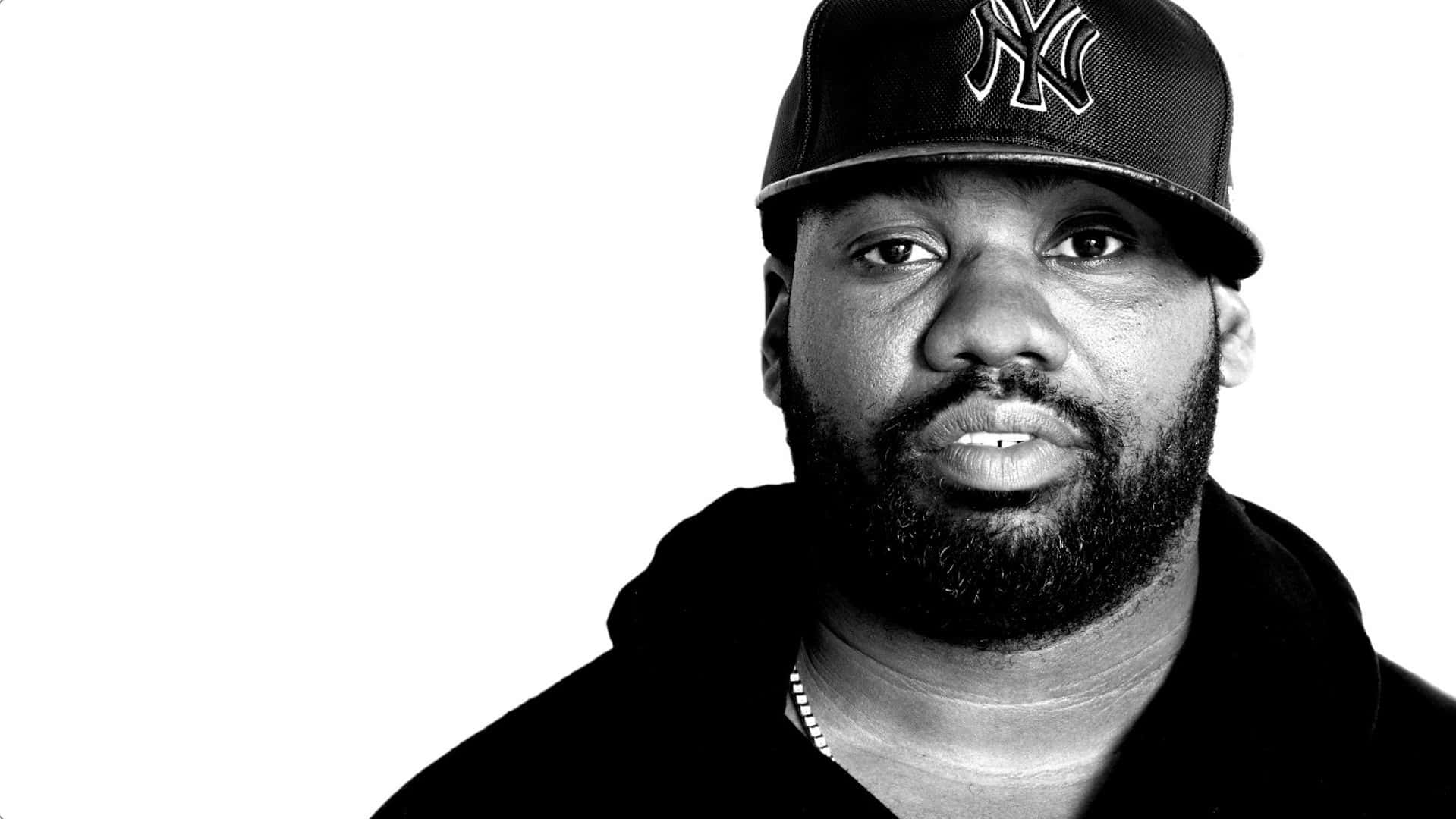 Raekwon Blackand White Portrait Wallpaper