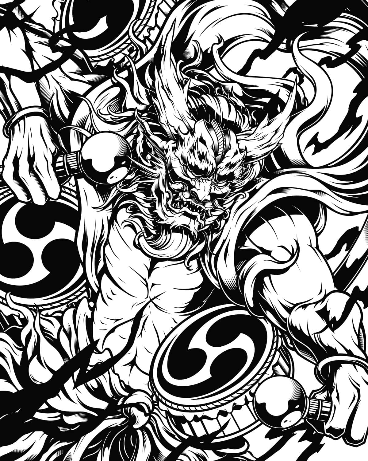 Raijin Godof Thunder Illustration Wallpaper