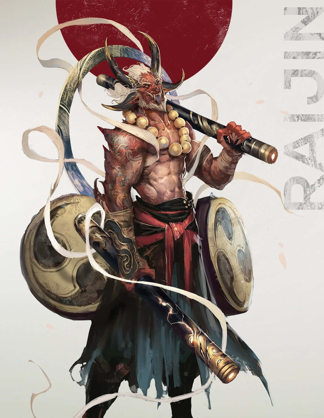 Raijin Japanese Godof Thunder Artwork Wallpaper