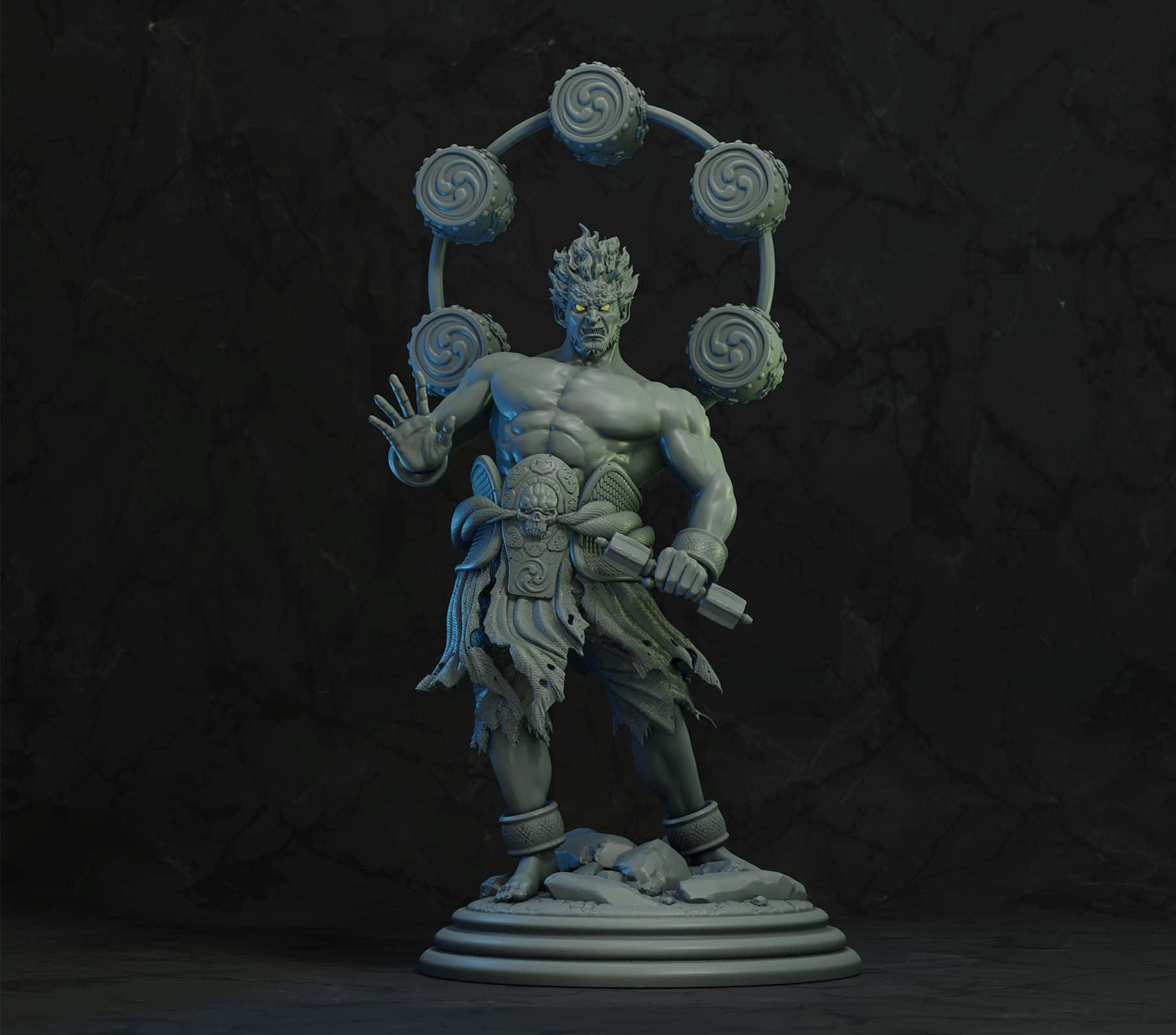 Raijin Statue Dark Background Wallpaper