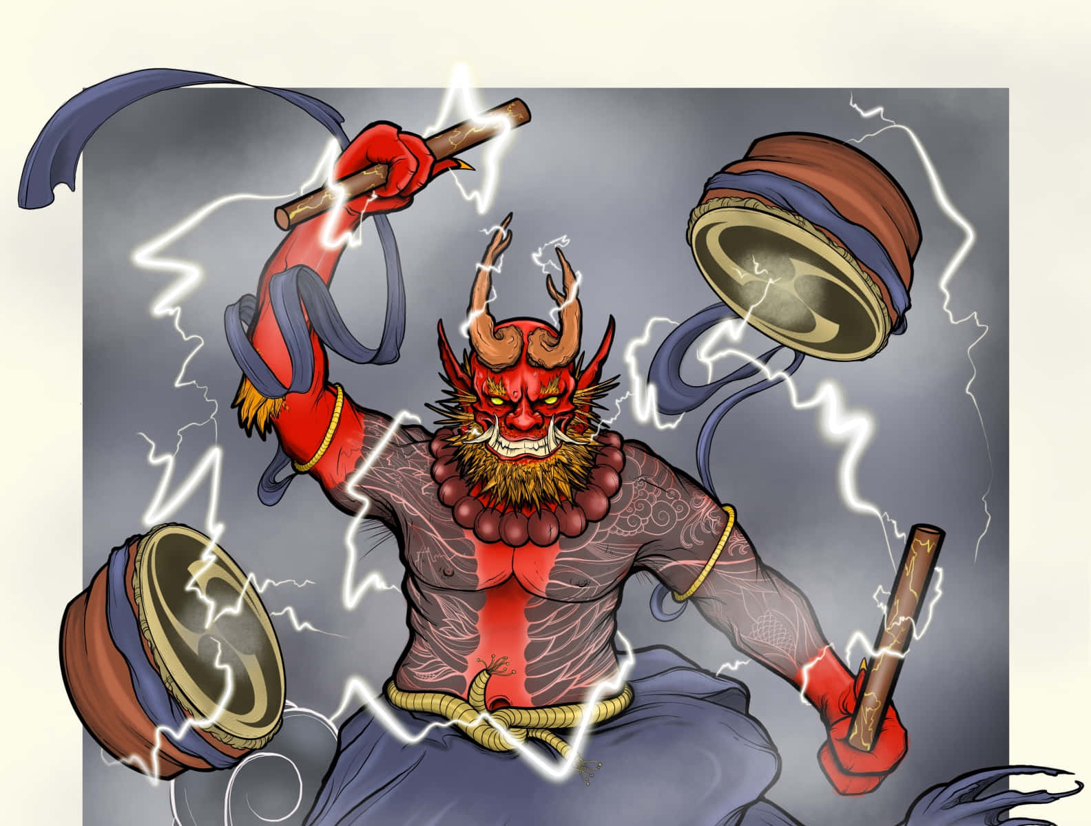 Raijin Thunder God Illustration Wallpaper