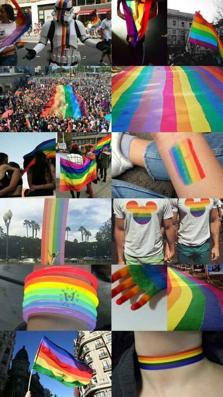 Rainbow Flags And People In Different Pictures Wallpaper