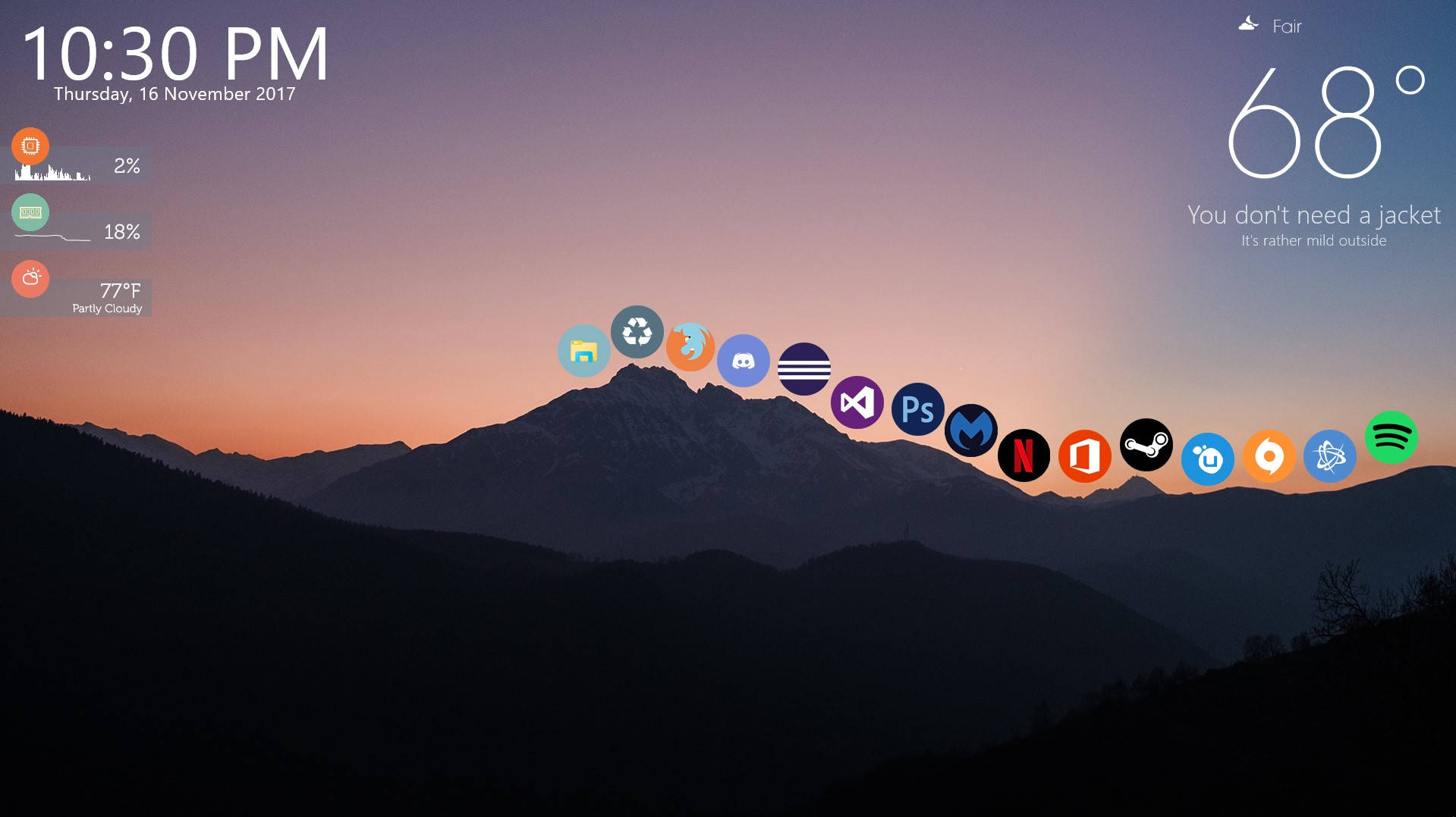 Rainmeter Widgets On Mountain Wallpaper