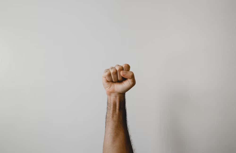 Raised Fist Against White Background Wallpaper