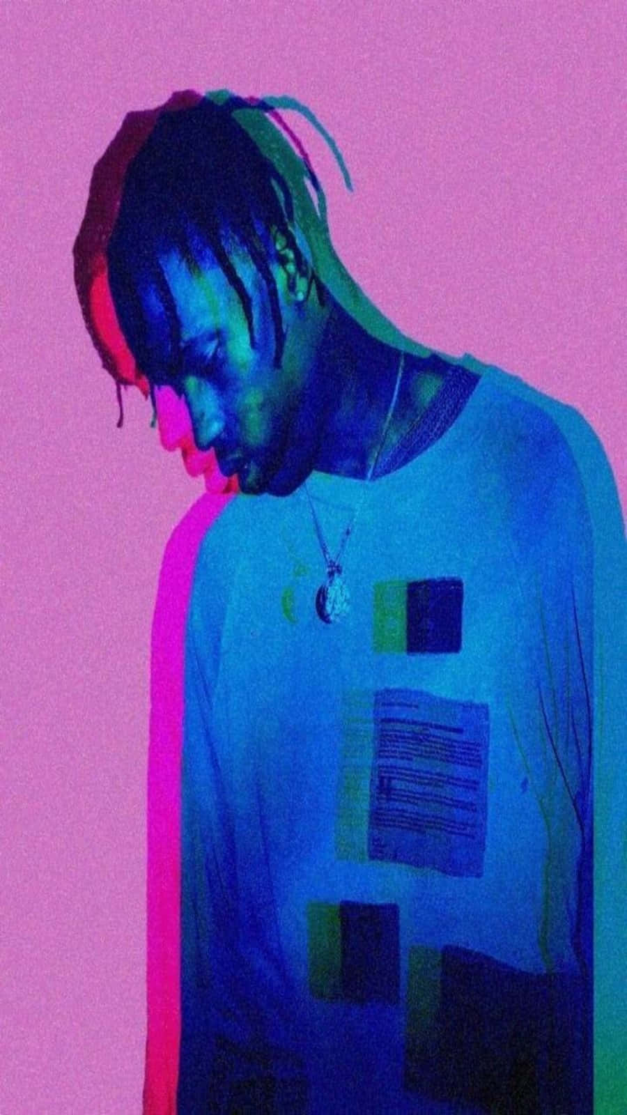 Rapper Travis Scott Glitch Portrait Iphone Wallpaper