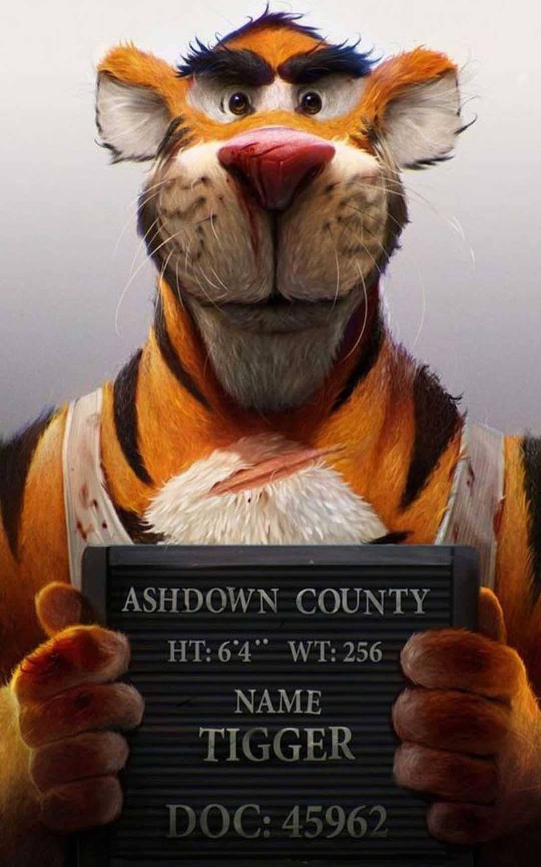 Realistic Mugshot Of Bad Tigger 3d Wallpaper