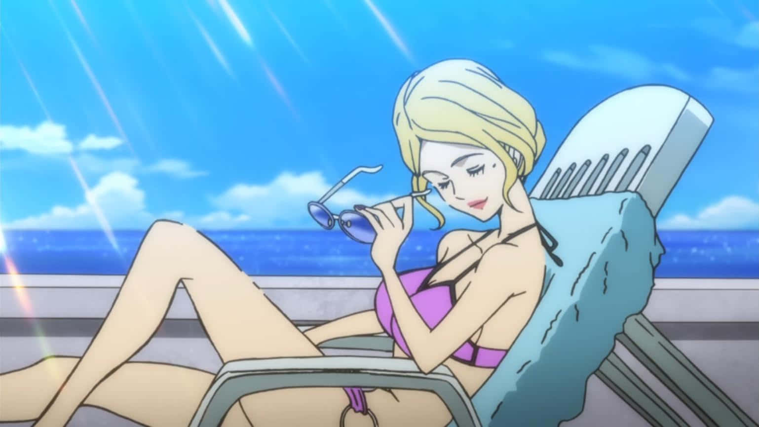 Rebecca Rossellini Sunbathing Anime Scene Wallpaper