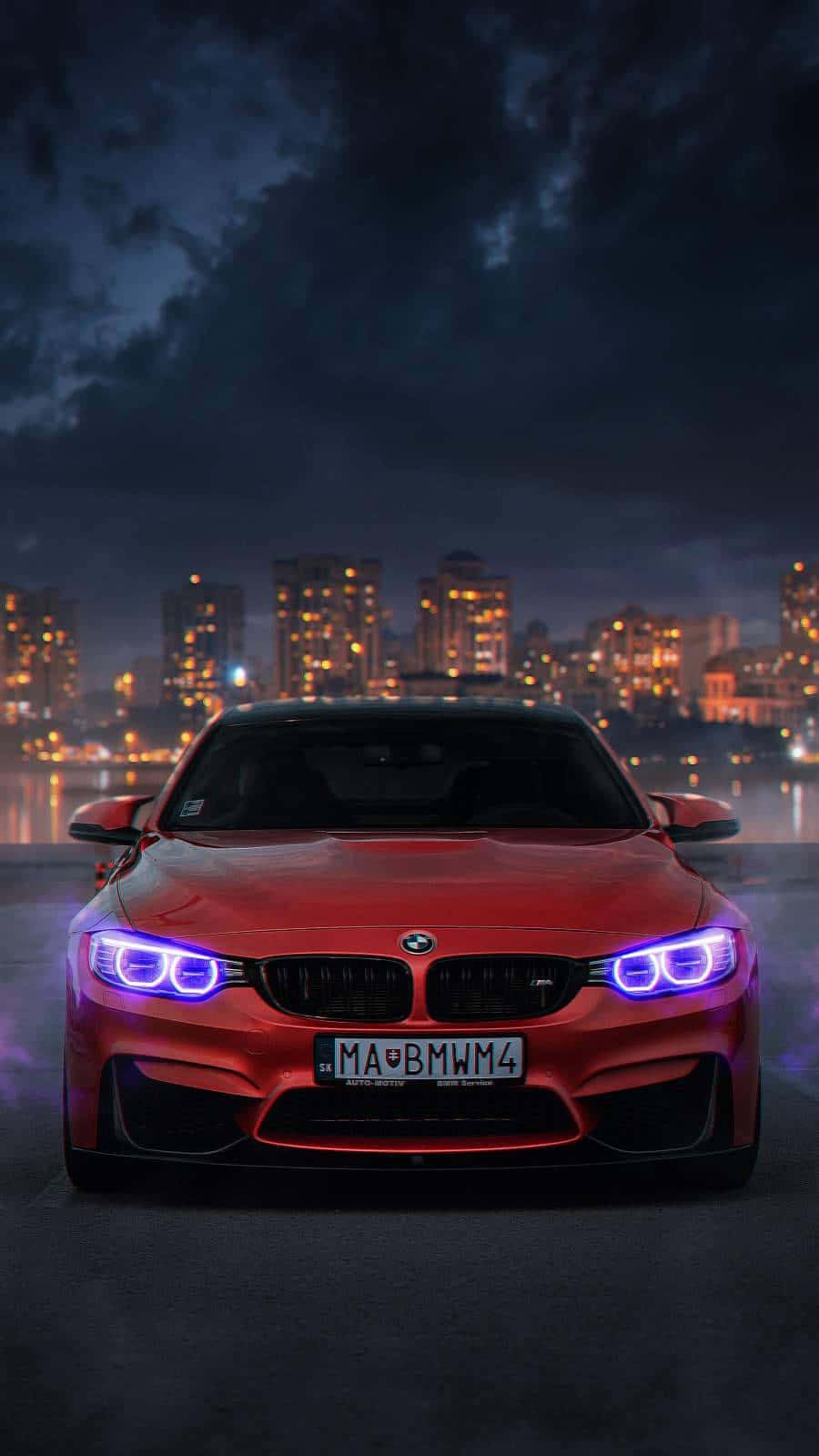 Red B M W M4 Coupe Night Cityscape Wallpaper