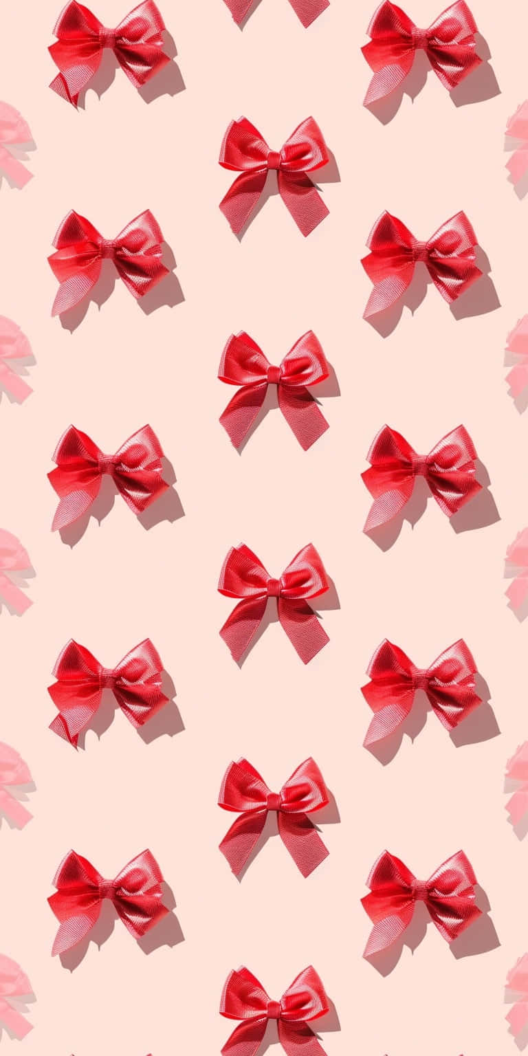 Red Bows Pattern Pink Background Wallpaper