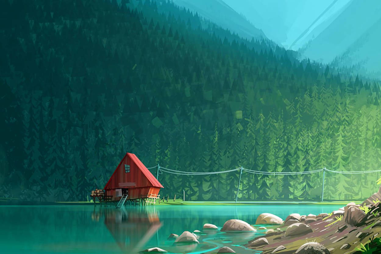 Red Cabin Aesthetic Art Desktop Wallpaper