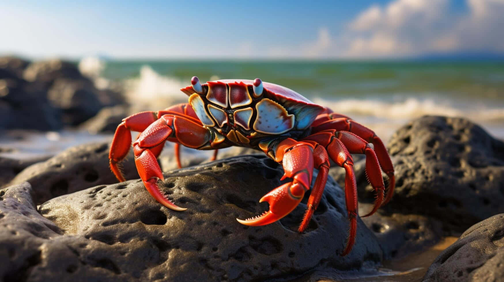 Red Crab On Rocky Shoreline Wallpaper