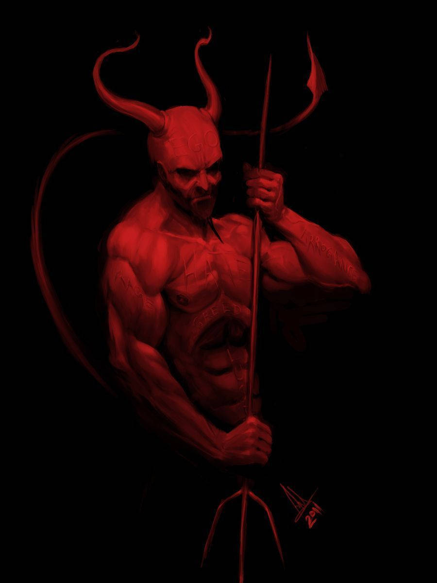 Red Dark Devil With Fork Wallpaper