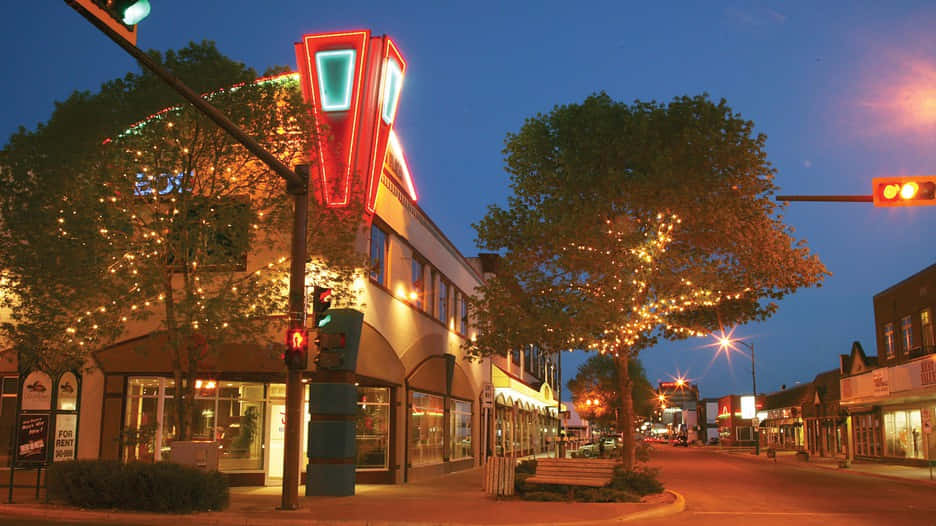 Red Deer Downtown Night Scene Wallpaper