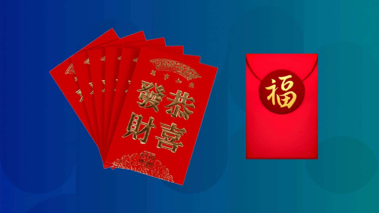 Red Envelope On Wooden Table Wallpaper