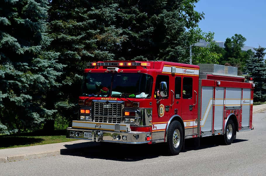 Red Fire Truck On Road Wallpaper