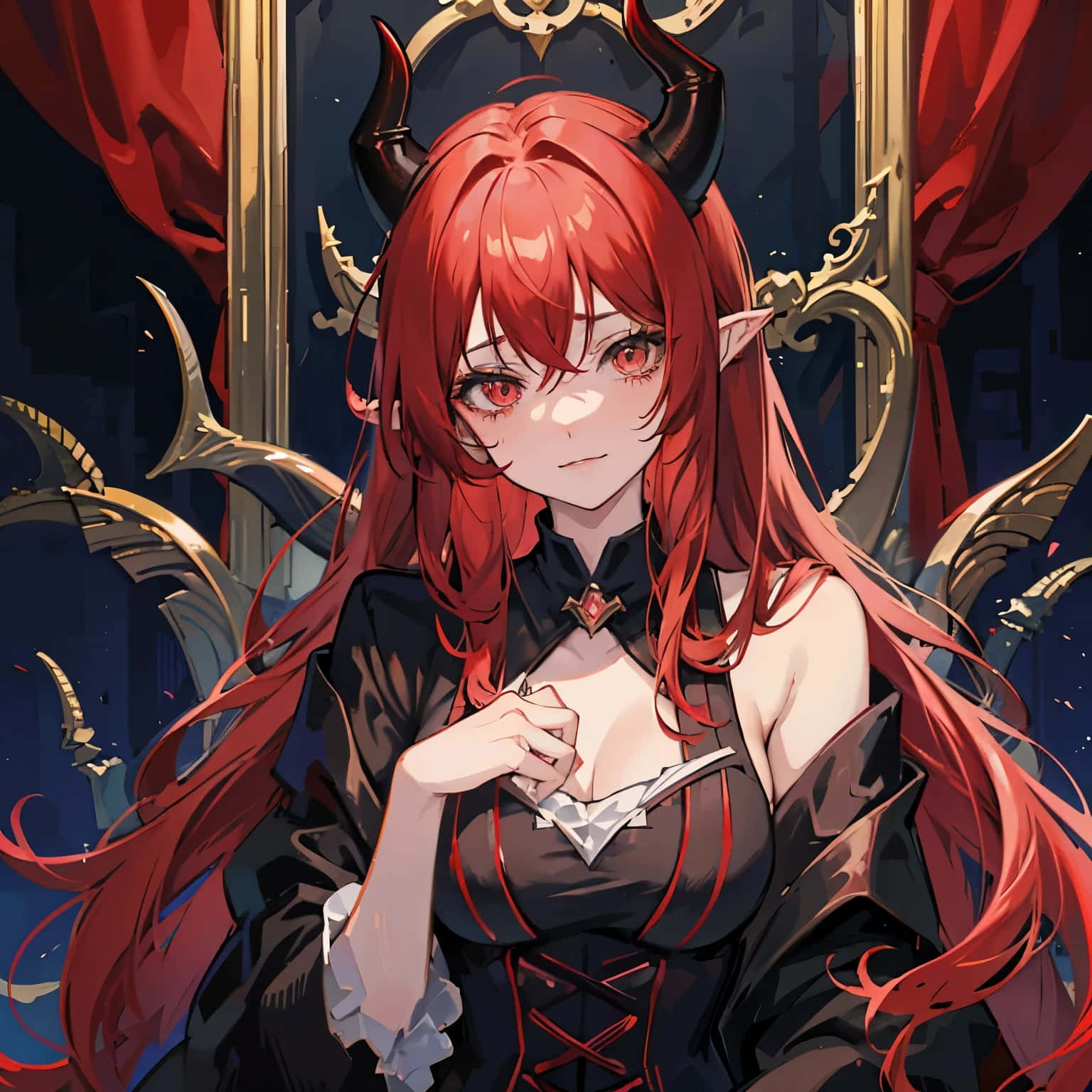 Red Haired Anime Demon Girl Throne Wallpaper