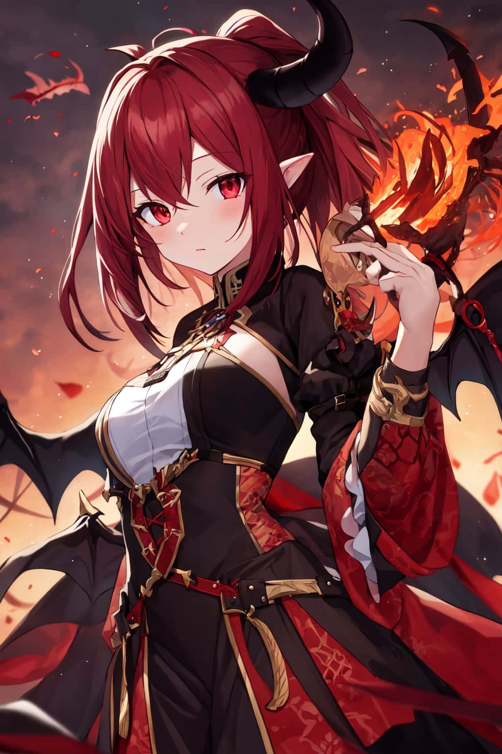 Red Haired Anime Demon Girlwith Horns Wallpaper