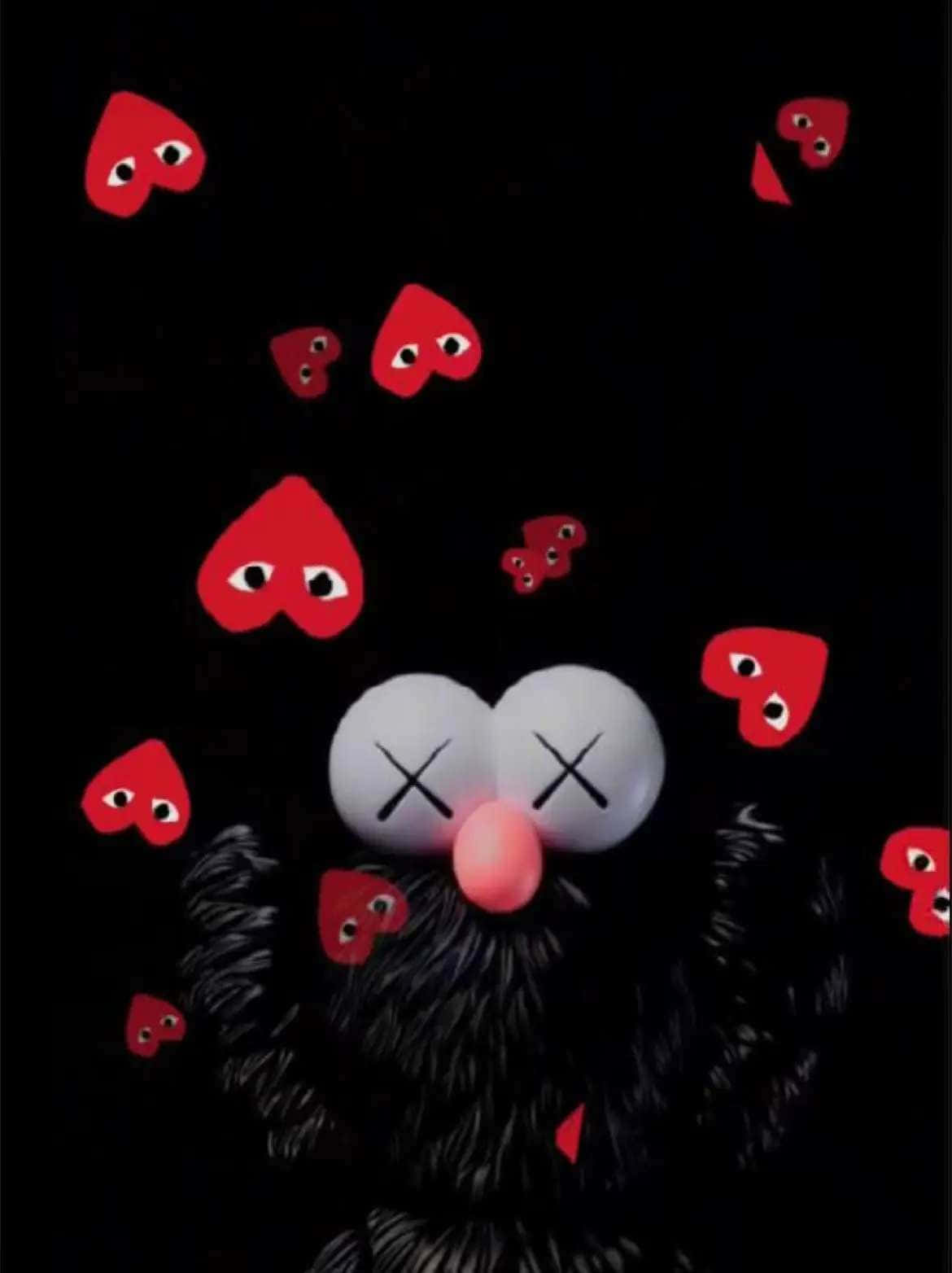 Red Kaws Companion Among Hearts Wallpaper