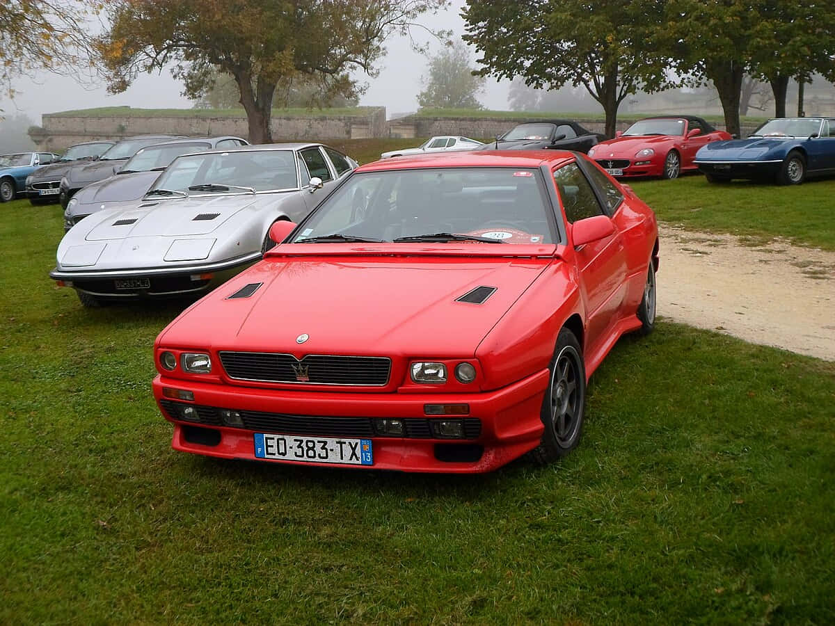 Red Maserati Shamal Classic Car Meet Wallpaper