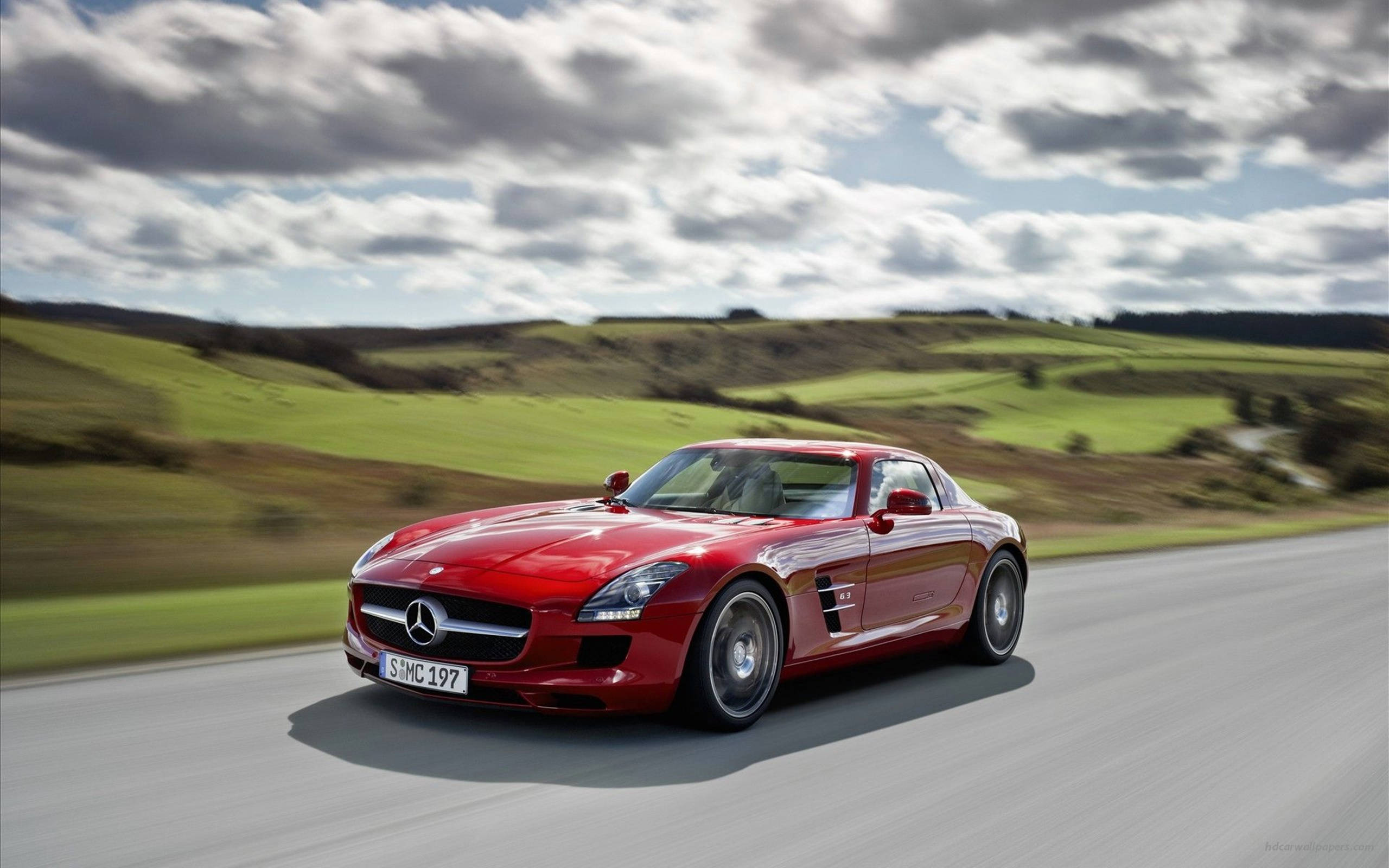 Red Mercedes-benz Vast Fields Hd Wallpaper