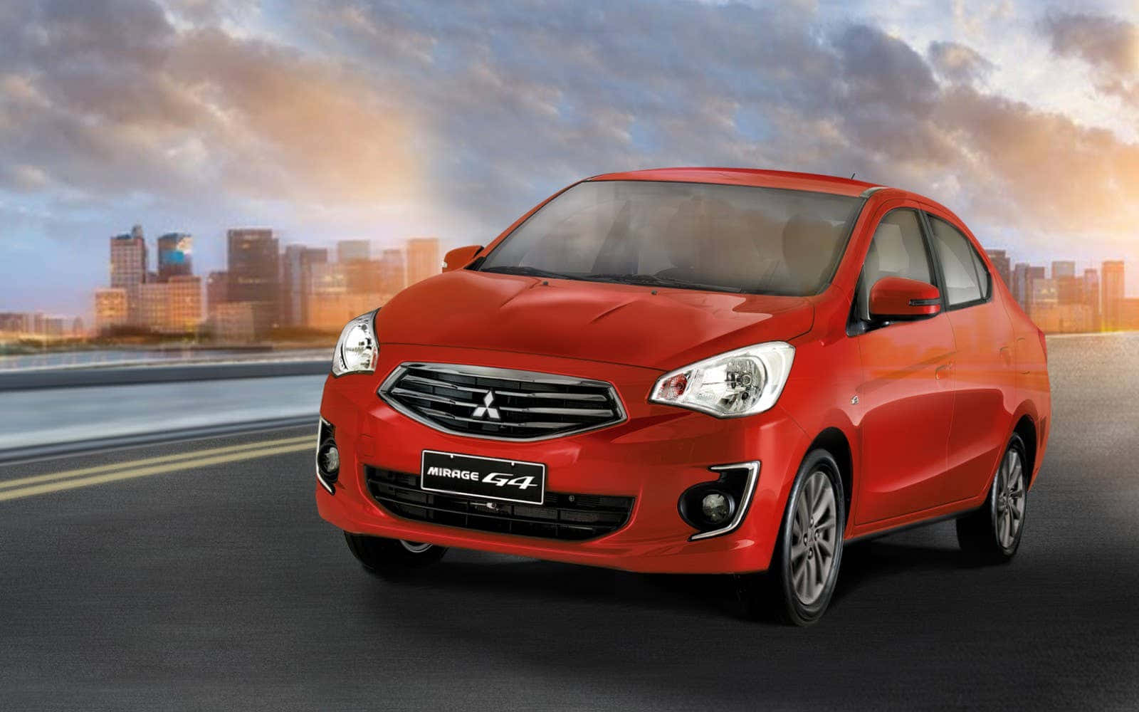 Red Mitsubishi Mirage G4 City Backdrop Wallpaper