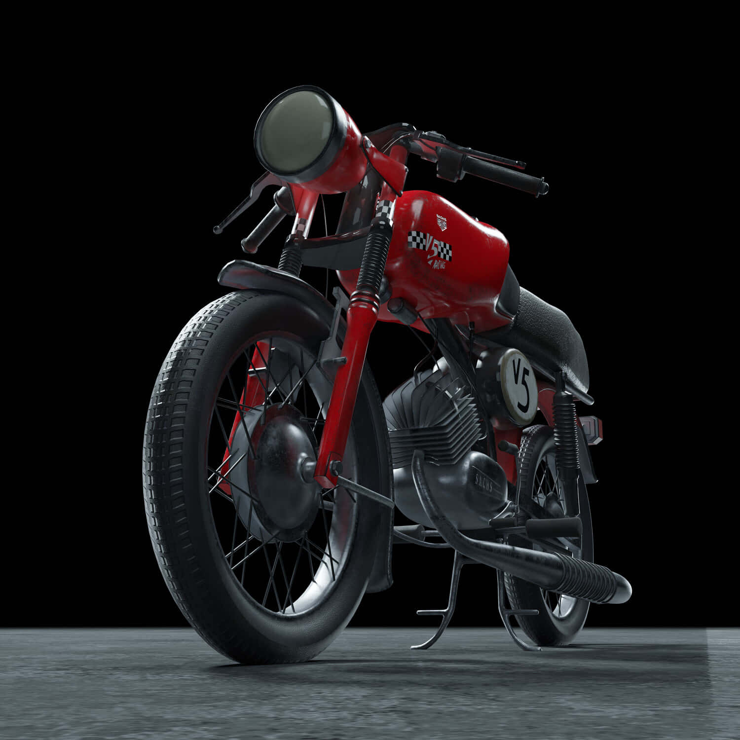 Red Sachs Vintage Motorcycle3 D Render Wallpaper