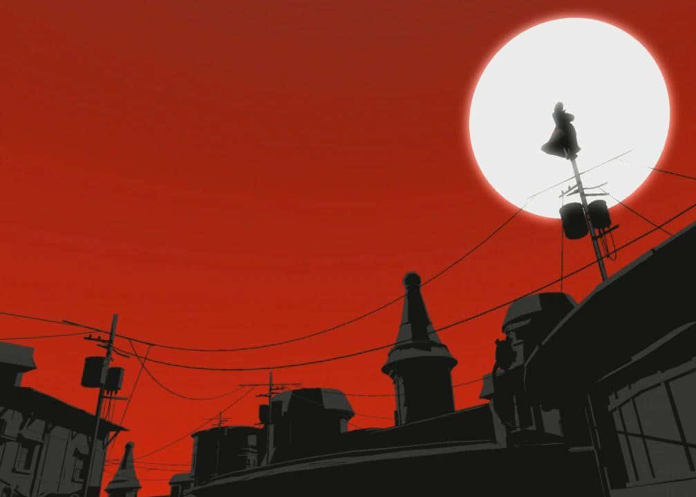 Red Sky Silhouette Anime Scene Wallpaper